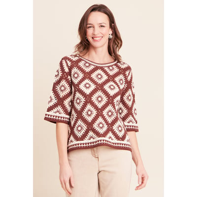 Pull en crochet col rond manches courtes BREAL