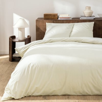 Housse De Couette 240x220 + 2 Taies Velours Côtelé Beige Ivoire DECORATIE