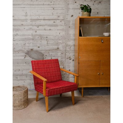 Fauteuil en tweed rouge Jakob N°1243 - Bon état DEBONGOUT