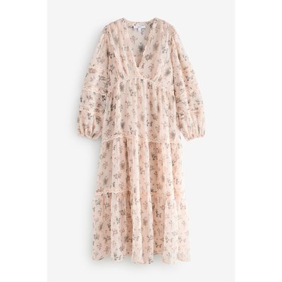 Robe mi-longue en dentelle transparente col v NEXT