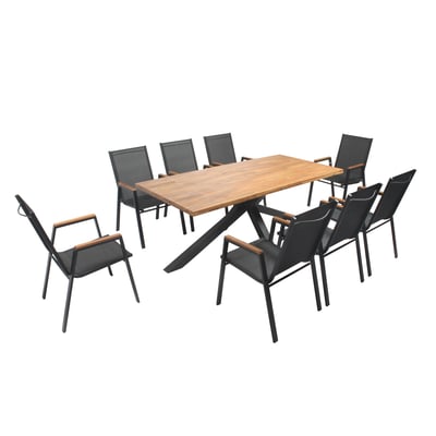 Salon de jardin table en bois d' acacia et 8 fauteuils, STELLA OVIALA