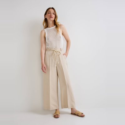 Pantalon large uni contenant du lin MONOPRIX