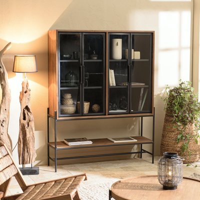 Buffet haut en teck 4 portes vitrées SWING PIER IMPORT