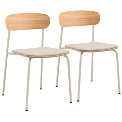 Lot de 2 chaises en métal, bois et tissu, LEXY OVIALA