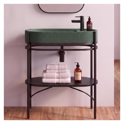 Meuble simple vasque sur pieds 80cm métal noir, vasque béton et robinet LUCIA MOB IN