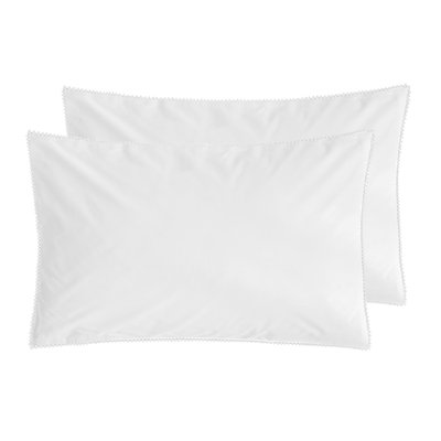 Lot de 2 taies d'oreillers percale coton avec galon petits pompons PIUMMI SENSEI MAISON