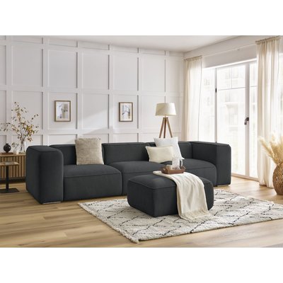 Canapé droit fixe 4 places en tissu texturé avec pouf, ZEPHYR BOBOCHIC