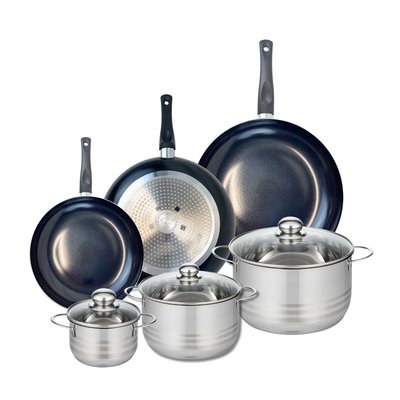 Set de 3 poêles 24, 28 et 32 cm et 3 faitouts Prima Brillant ELO
