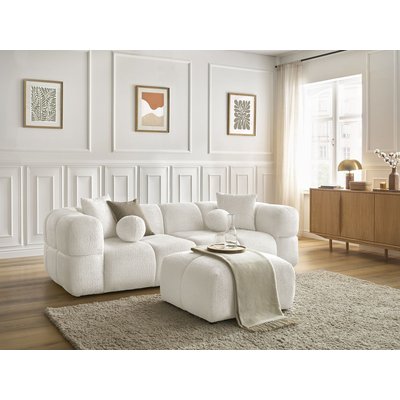 Canapé droit fixe 3 places en tissu texturé avec pouf, CRISTINA BOBOCHIC