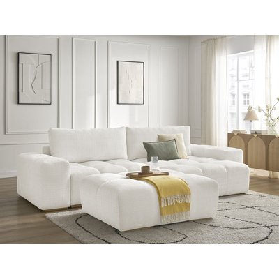Canapé d'angle fixe 4 places en tissu texturé avec pouf, ANAKIN BOBOCHIC