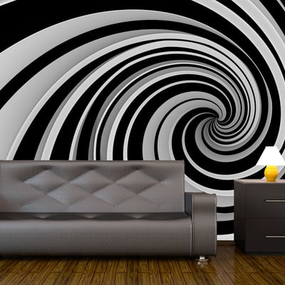 Papier peint intissé panoramique Abstractions Black and white swirl EDEN