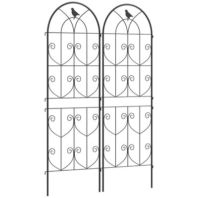 Lot de 2 treillis de jardin effet fer forgé oiseau - 50 x 150 cm - métal époxy noir OUTSUNNY