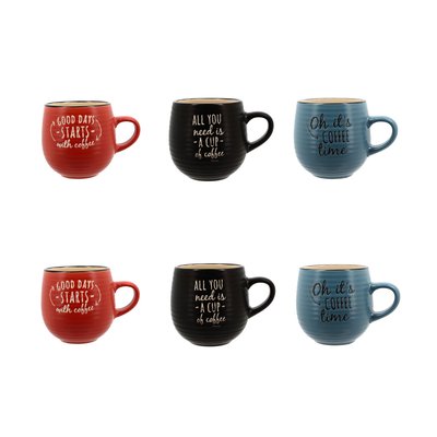 Lot de 6 mugs en grès 35cl, PAUSE CAFÉ NOVASTYL