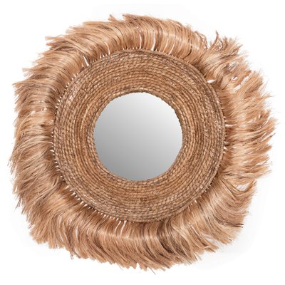MIROIR ROND AVEC CADRE EN FIBRES D'ABACA COULEUR NATUREL-NOIR Φ100cm.HM7748 STELLAMEUBLES