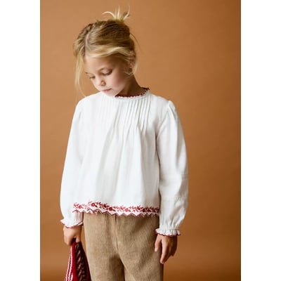 Blouse coton détails brodés festonnées MANGO BABY