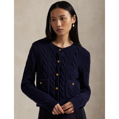 Cárdigan de cuello redondo con punto trenzado, 80% lana, 20% cachemira POLO RALPH LAUREN
