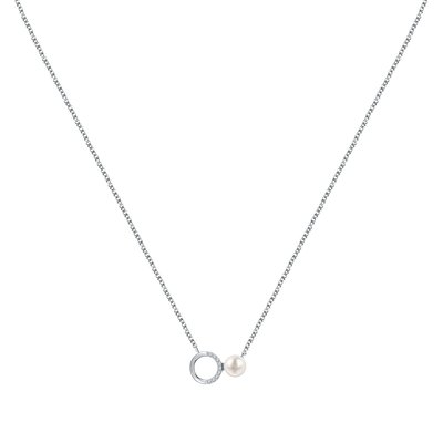 Collier en argent 925, perle synthétique et oxyde de zirconium CLEOR