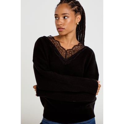 Pull col v manches longues dentelle CACHE CACHE