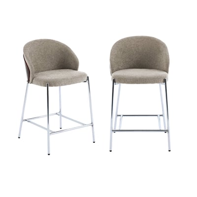 Tabouret de bar bois de peuplier teinté noyer, acier et tissu texturé (lot de 2) PAUL SWEEEK