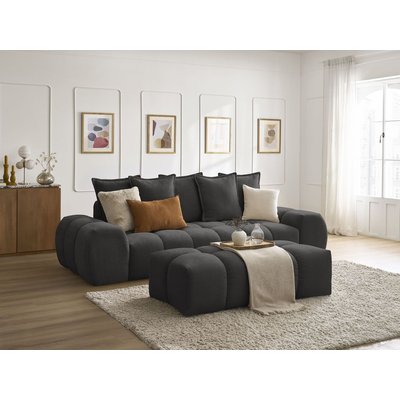 Canapé droit convertible 3 places en tissu texturé avec pouf, EVEREST BOBOCHIC