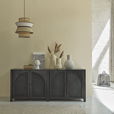 Buffet en bois massif et cannage 175 cm  ZULMA BERAH GETAH