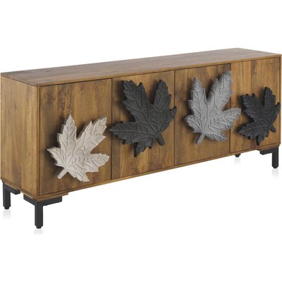 Buffet en bois de manguier naturel portes sculptées feuilles RECOLLECTION