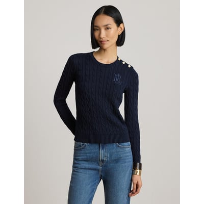 Zopfstrick-Pullover mit Rundhalsausschnitt, langen Ärmeln und Knöpfen LAUREN RALPH LAUREN