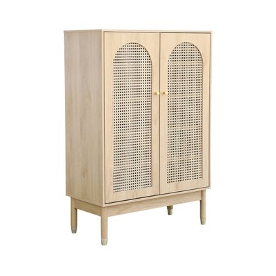 Meuble à chaussures, petit buffet décor bois et cannage 2 portes JUDITH SWEEEK