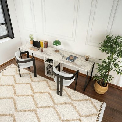 Bureau double avec rangement central - plateau effet marbre MARFA PIER IMPORT