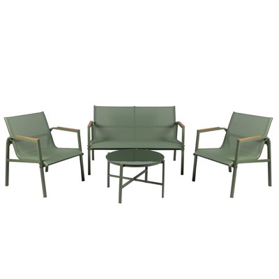 Salon de jardin complet 4 places en métal vert olive SUNNYDAYS