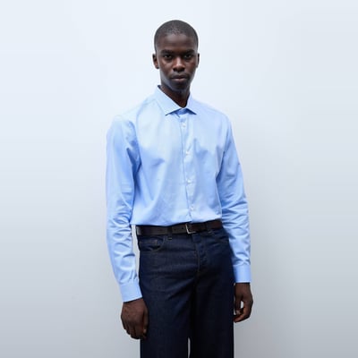 Chemise formelle au tissé diagonal col italien en coton MONOPRIX