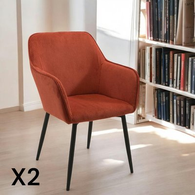 Fauteuil de table tissu cotelé terracotta (lot de 2) MALMOE PIER IMPORT
