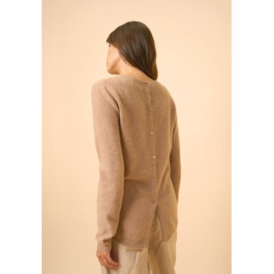 OLENA pull col rond camel chiné en cachemire JUST CASHMERE