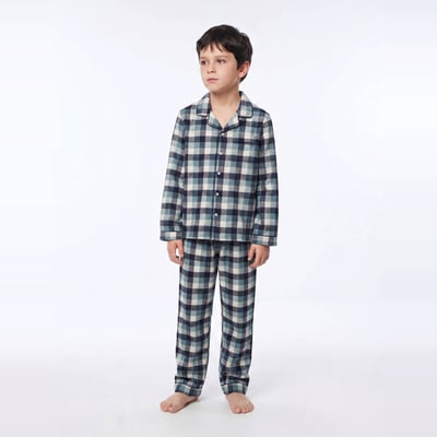 Pyjama chemise manches longues à carreaux en coton BIO GOTS MONOPRIX