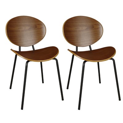 Lot de 2 chaises en bois foncé et pieds en métal, GASPARD NOW'S HOME