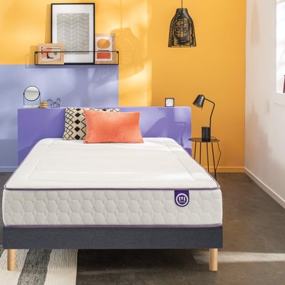 Ensemble matelas ressorts ensachés et mémoire de forme BEAUTY BED, sommier medium et pieds MERINOS