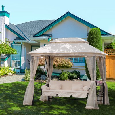Balancelle de jardin convertible 3 places beige noir OUTSUNNY