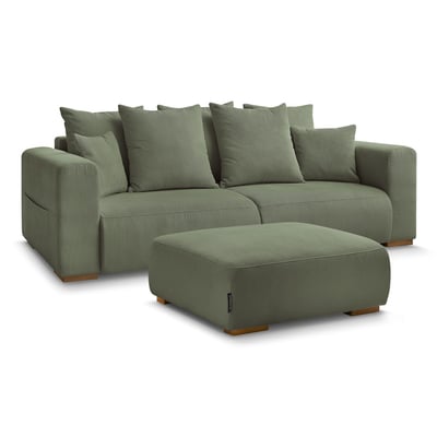 Canapé droit fixe 4 places en velours côtelé avec pouf, SIDONIE BOBOCHIC
