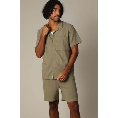 Chemise confort en tissu gaufré à manches courtes avec col cubain NOA DEELUXE