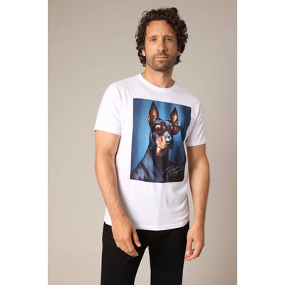 T-shirt 100% coton avec imprimé original d'un chien en costume et lunettes MONBO DEELUXE