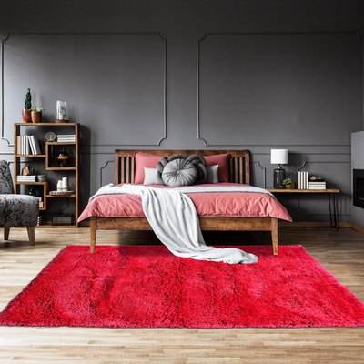 Tapis longs poils shaggy fait main motif uni LUXE UN AMOUR DE TAPIS
