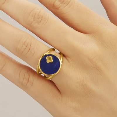LÉGENDE Ring in lapis-Lazuli with Clover in Golden Silver CHARLES GARNIER