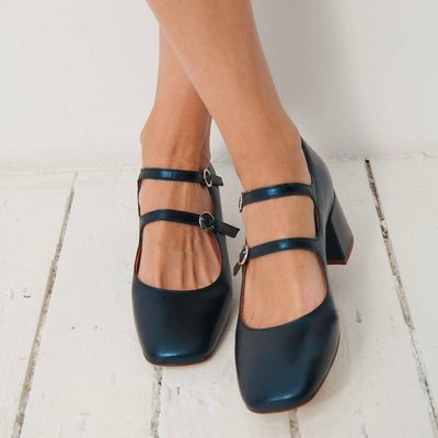 Babies Heel à talon carré double boucle en cuir shiny BENSIMON