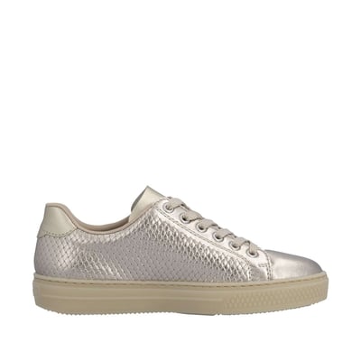 Tennis en cuir perle à talon plat avec des lacets et un zip latéral RIEKER
