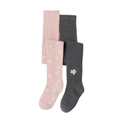 Lot de 2 paires de collants à fleurs VERTBAUDET