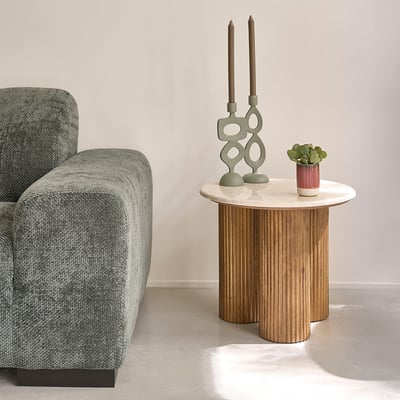 Table d'appoint en bois de manguier et marbre  TOSCANE BERAH GETAH