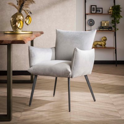 Fauteuil de table en velours gris clair effet coussin (lot de 2) MELBOURNE PIER IMPORT