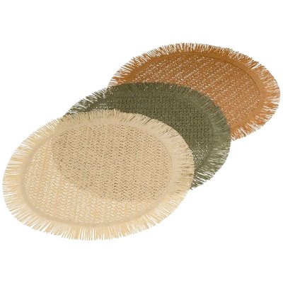 Set de 3 sets de table ronds en fibre beige, vert, marron WADIGA