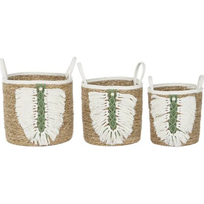 Panier coton fibre naturel motif feuille tropicale décoratif RECOLLECTION