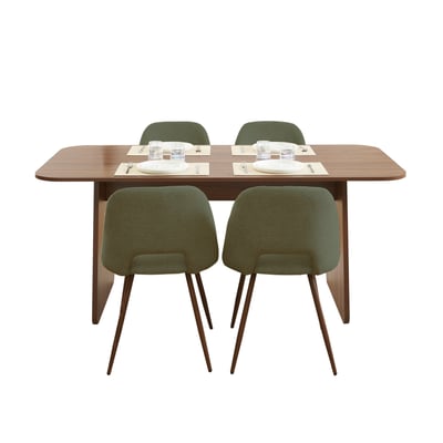Ensemble table noyer et 4 chaises tissu  LANGO BAÏTA